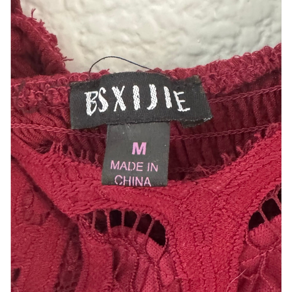 BSXIJI Medium Burgundy Lace Babydoll Tunic Top Boho High Low Hem EUC - Picture 7 of 7